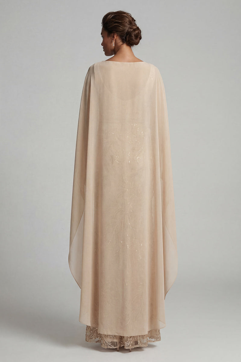 Load image into Gallery viewer, Sparkly Floral Long Mermaid Champagne Beaded Mother of the Bride Dress with Cape