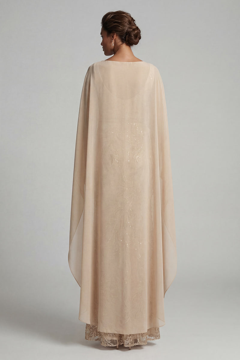 Load image into Gallery viewer, Sparkly Floral Long Mermaid Champagne Beaded Mother of the Bride Dress with Cape