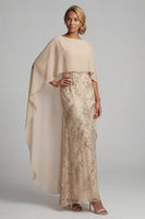 Load image into Gallery viewer, Sparkly Floral Long Mermaid Champagne Beaded Mother of the Bride Dress with Cape