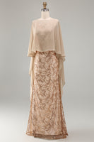 Load image into Gallery viewer, Sparkly Floral Long Mermaid Champagne Beaded Mother of the Bride Dress with Cape