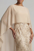 Load image into Gallery viewer, Sparkly Floral Long Mermaid Champagne Beaded Mother of the Bride Dress with Cape