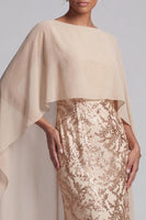 Load image into Gallery viewer, Sparkly Floral Long Mermaid Champagne Beaded Mother of the Bride Dress with Cape