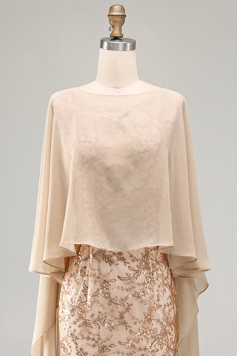 Load image into Gallery viewer, Sparkly Floral Long Mermaid Champagne Beaded Mother of the Bride Dress with Cape