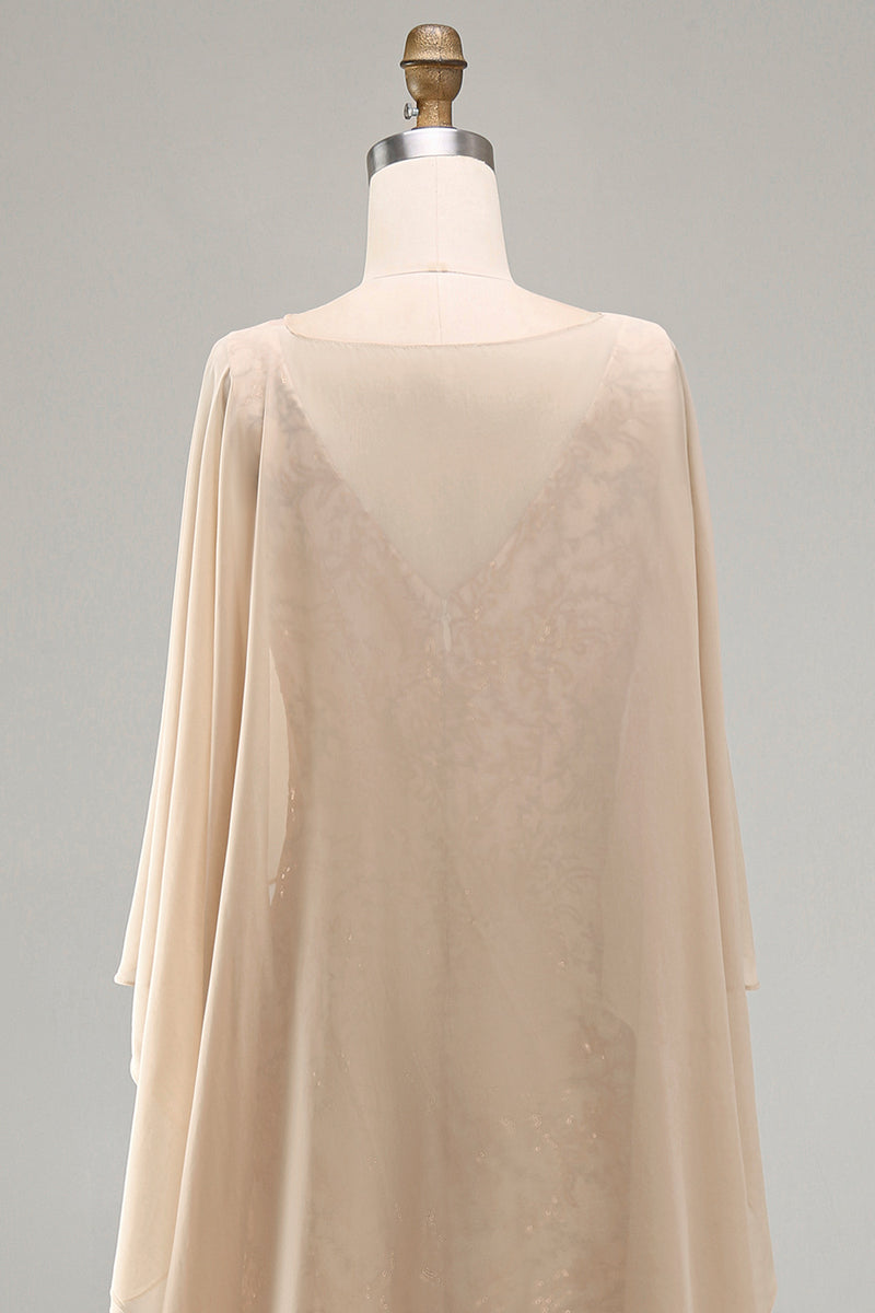Load image into Gallery viewer, Sparkly Floral Long Mermaid Champagne Beaded Mother of the Bride Dress with Cape
