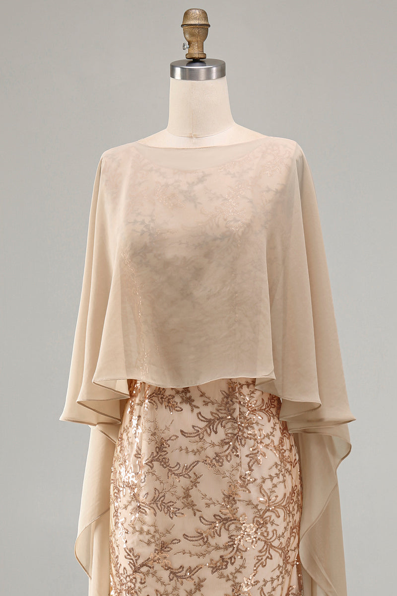 Load image into Gallery viewer, Sparkly Floral Long Mermaid Champagne Beaded Mother of the Bride Dress with Cape