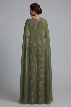 V-Neck Eucalyptus Ruched Floral Mother of the Bride Jumpsuits with Pockets