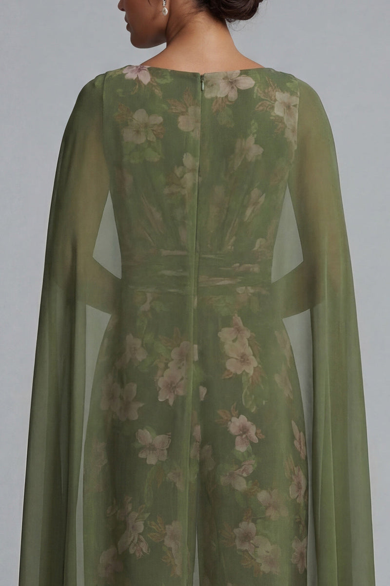 Load image into Gallery viewer, V-Neck Eucalyptus Ruched Floral Mother of the Bride Jumpsuits with Pockets