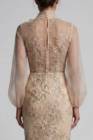 Load image into Gallery viewer, Sparkly Long Beaded Floral Mermaid Champagne Mother of the Bride Dress with Bow