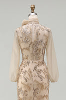 Load image into Gallery viewer, Sparkly Long Beaded Floral Mermaid Champagne Mother of the Bride Dress with Bow