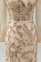 Load image into Gallery viewer, Sparkly Long Beaded Floral Mermaid Champagne Mother of the Bride Dress with Bow