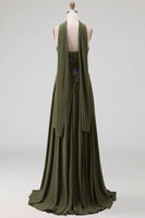 Load image into Gallery viewer, Strapless Olive Floral A Line Basque Wasit Long Mother of the Bride Dress with Beading