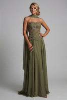 Load image into Gallery viewer, Strapless Olive Floral A Line Basque Wasit Long Mother of the Bride Dress with Beading