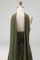 Load image into Gallery viewer, Strapless Olive Floral A Line Basque Wasit Long Mother of the Bride Dress with Beading