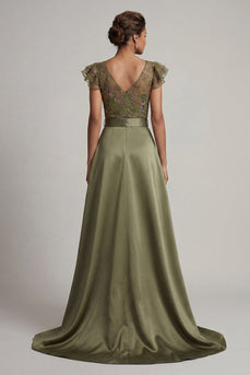 Ruffled V-Neck Olive Beaded Floral Mother of the Bride Jumpsuits with Cape