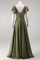 Load image into Gallery viewer, Ruffled V-Neck Olive Beaded Floral Mother of the Bride Jumpsuits with Cape