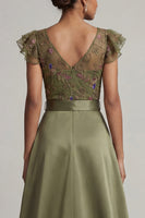Load image into Gallery viewer, Ruffled V-Neck Olive Beaded Floral Mother of the Bride Jumpsuits with Cape