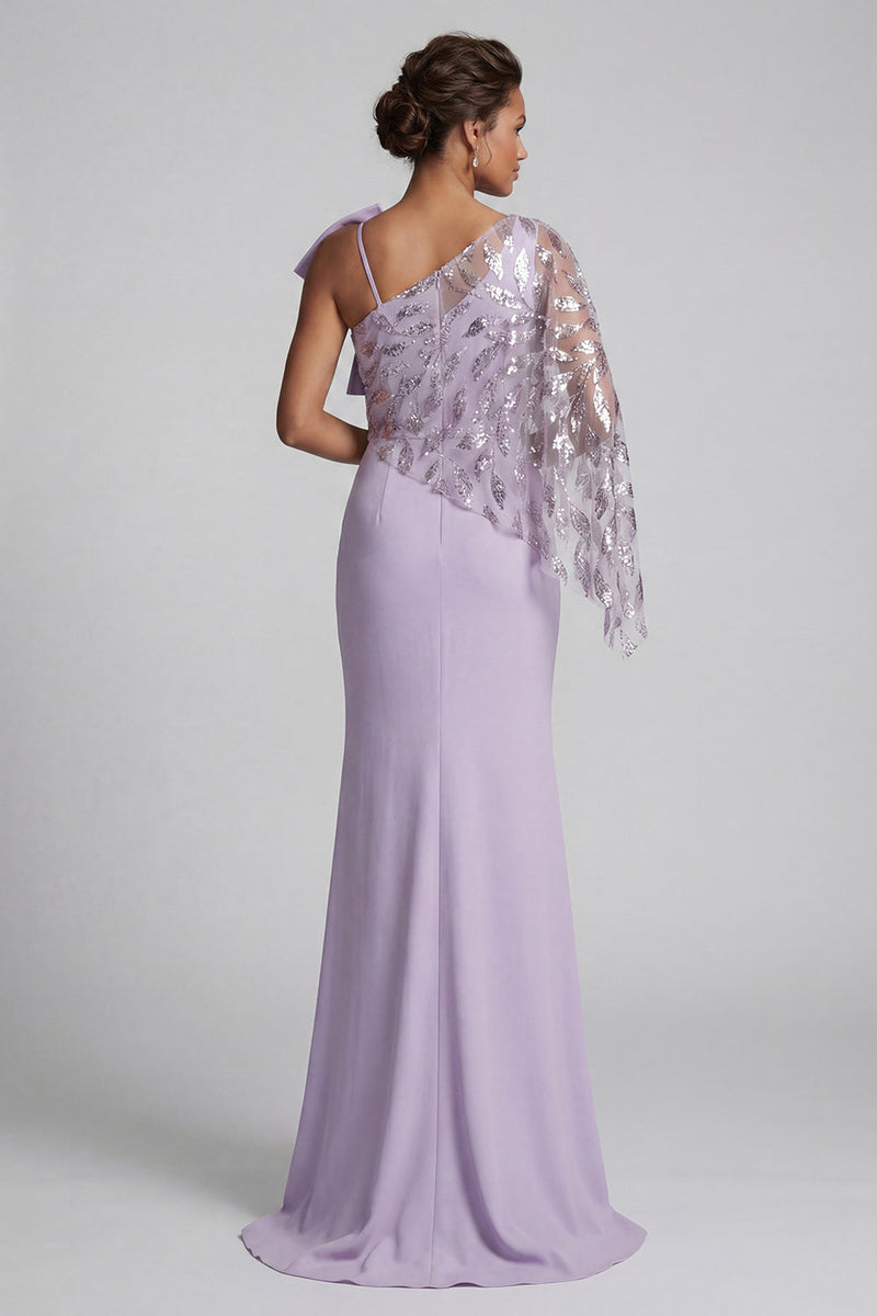 Load image into Gallery viewer, Sparkly Lilac Long Ruffled Mermaid Beaded Mother of the Bride Dress with Bow