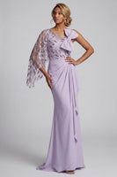 Load image into Gallery viewer, Sparkly Lilac Long Ruffled Mermaid Beaded Mother of the Bride Dress with Bow