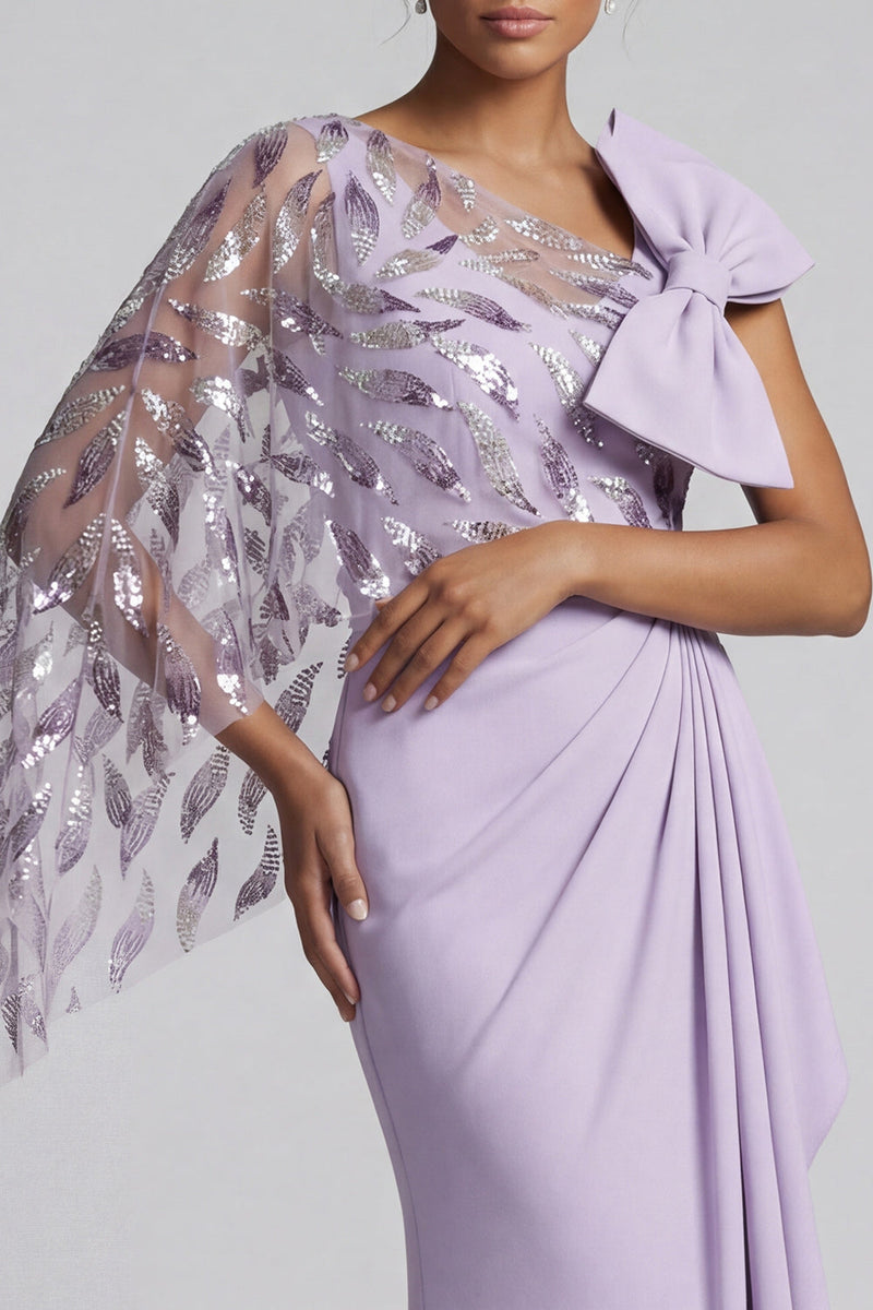 Load image into Gallery viewer, Sparkly Lilac Long Ruffled Mermaid Beaded Mother of the Bride Dress with Bow