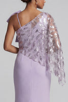 Load image into Gallery viewer, Sparkly Lilac Long Ruffled Mermaid Beaded Mother of the Bride Dress with Bow