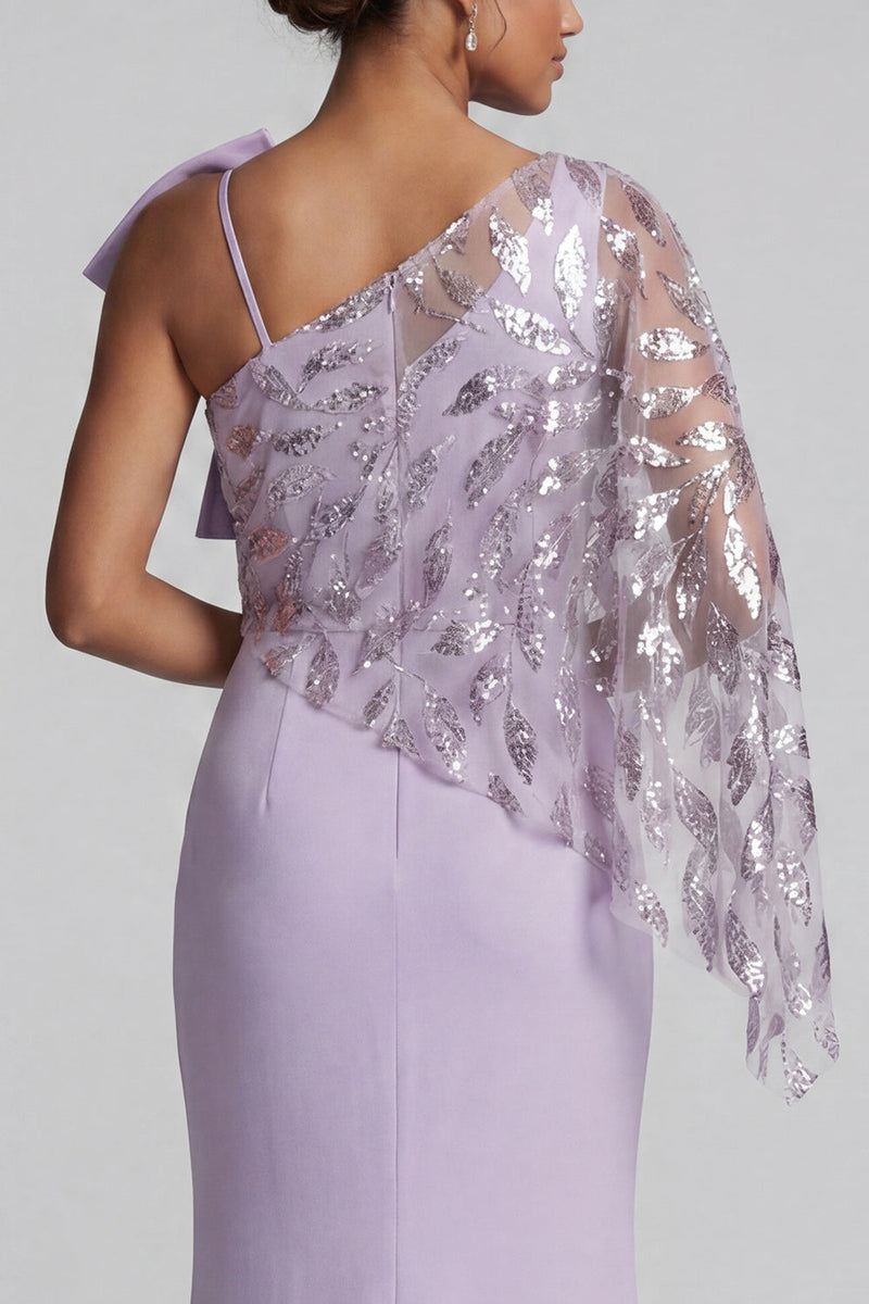 Load image into Gallery viewer, Sparkly Lilac Long Ruffled Mermaid Beaded Mother of the Bride Dress with Bow
