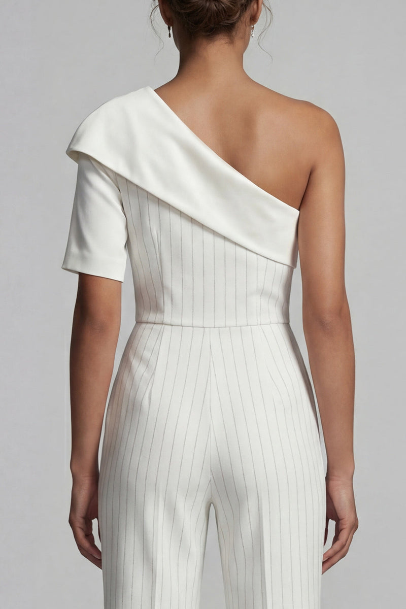 Load image into Gallery viewer, One Shoulder Sparkly Beaded White Formal Jumpsuits with Pockets