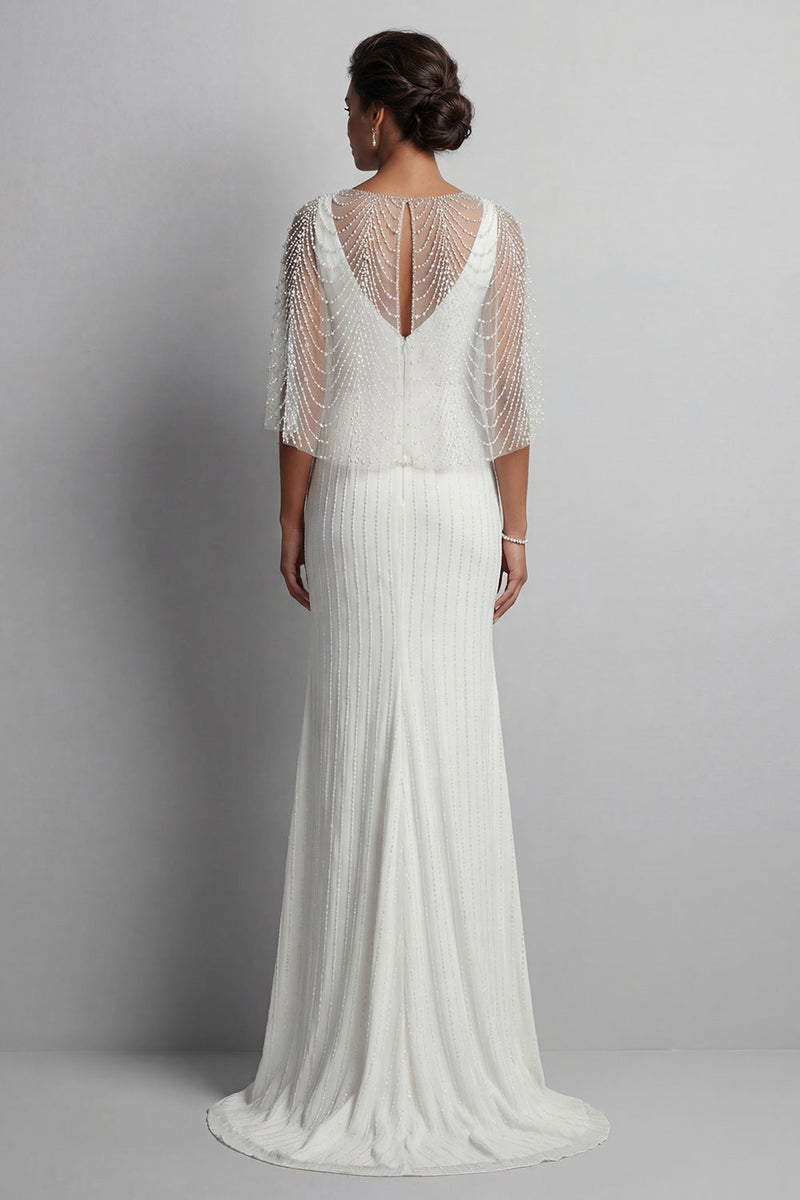 Load image into Gallery viewer, Mermaid Sparkly White Beaded V-Neck Long Mother of the Bride Dress with Pearls