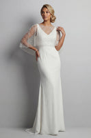 Load image into Gallery viewer, Mermaid Sparkly White Beaded V-Neck Long Mother of the Bride Dress with Pearls