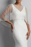 Load image into Gallery viewer, Mermaid Sparkly White Beaded V-Neck Long Mother of the Bride Dress with Pearls