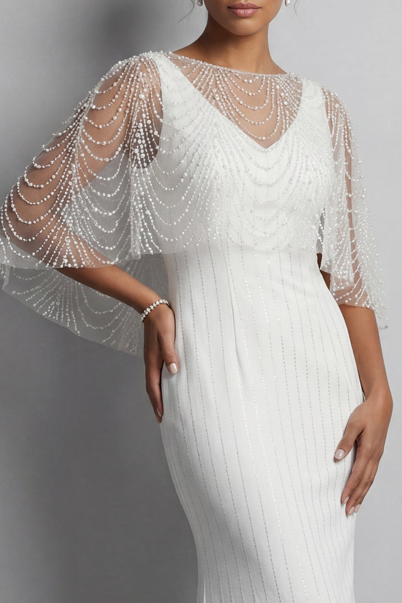 Load image into Gallery viewer, Mermaid Sparkly White Beaded V-Neck Long Mother of the Bride Dress with Pearls