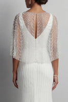 Load image into Gallery viewer, Mermaid Sparkly White Beaded V-Neck Long Mother of the Bride Dress with Pearls