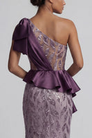 Load image into Gallery viewer, Sparkly Ruffled Long Beaded Mermaid Purple Mother of the Bride Dress with Slit