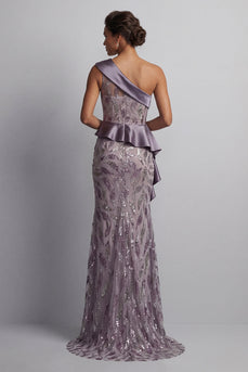 Sparkly Vintage Mauve Long Mermaid Beaded Mother of the Bride Dress with Ruffles