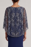 Load image into Gallery viewer, V-Neck Long Sparkly Navy Mermaid Beaded Mother of the Bride Dress with Cape