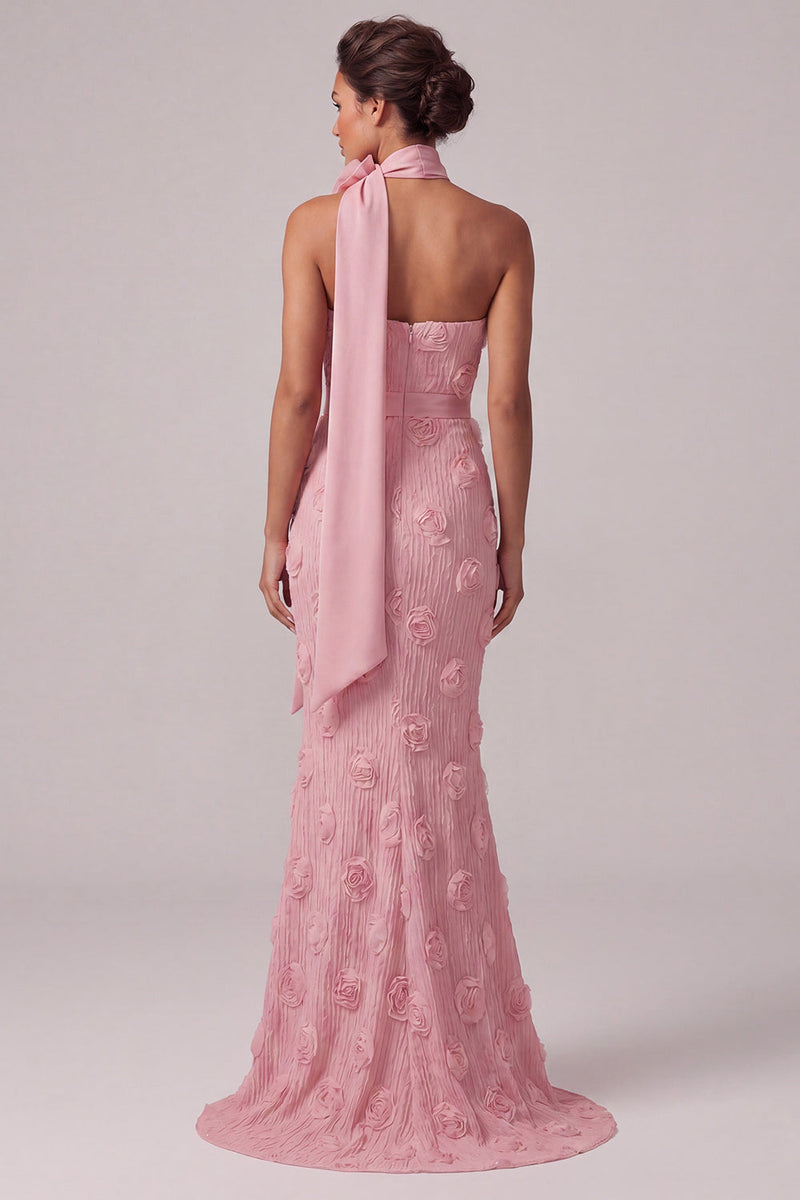 Load image into Gallery viewer, Strapless Pink Mermaid Floral Long Mother of the Bride Dress with 3D Flowers