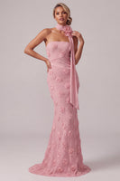 Load image into Gallery viewer, Strapless Pink Mermaid Floral Long Mother of the Bride Dress with 3D Flowers