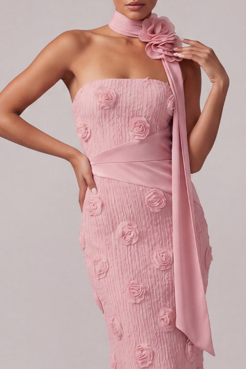 Load image into Gallery viewer, Strapless Pink Mermaid Floral Long Mother of the Bride Dress with 3D Flowers