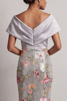 Load image into Gallery viewer, Floral Long Mermaid Sparkly Silver Sequin V-Neck Mother of the Bride Dress