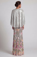 Load image into Gallery viewer, Mermaid Long Sparkly Silver Floral Sequin Mother of the Bride Dress with Cape
