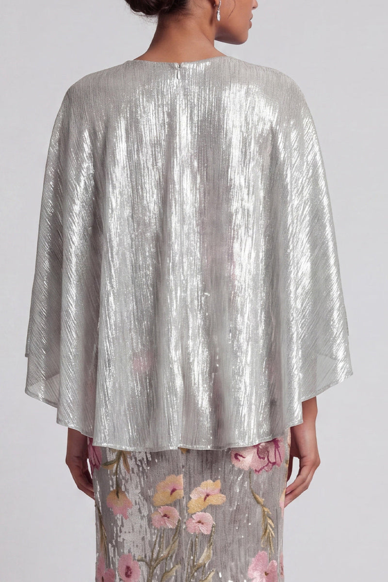 Load image into Gallery viewer, Mermaid Long Sparkly Silver Floral Sequin Mother of the Bride Dress with Cape