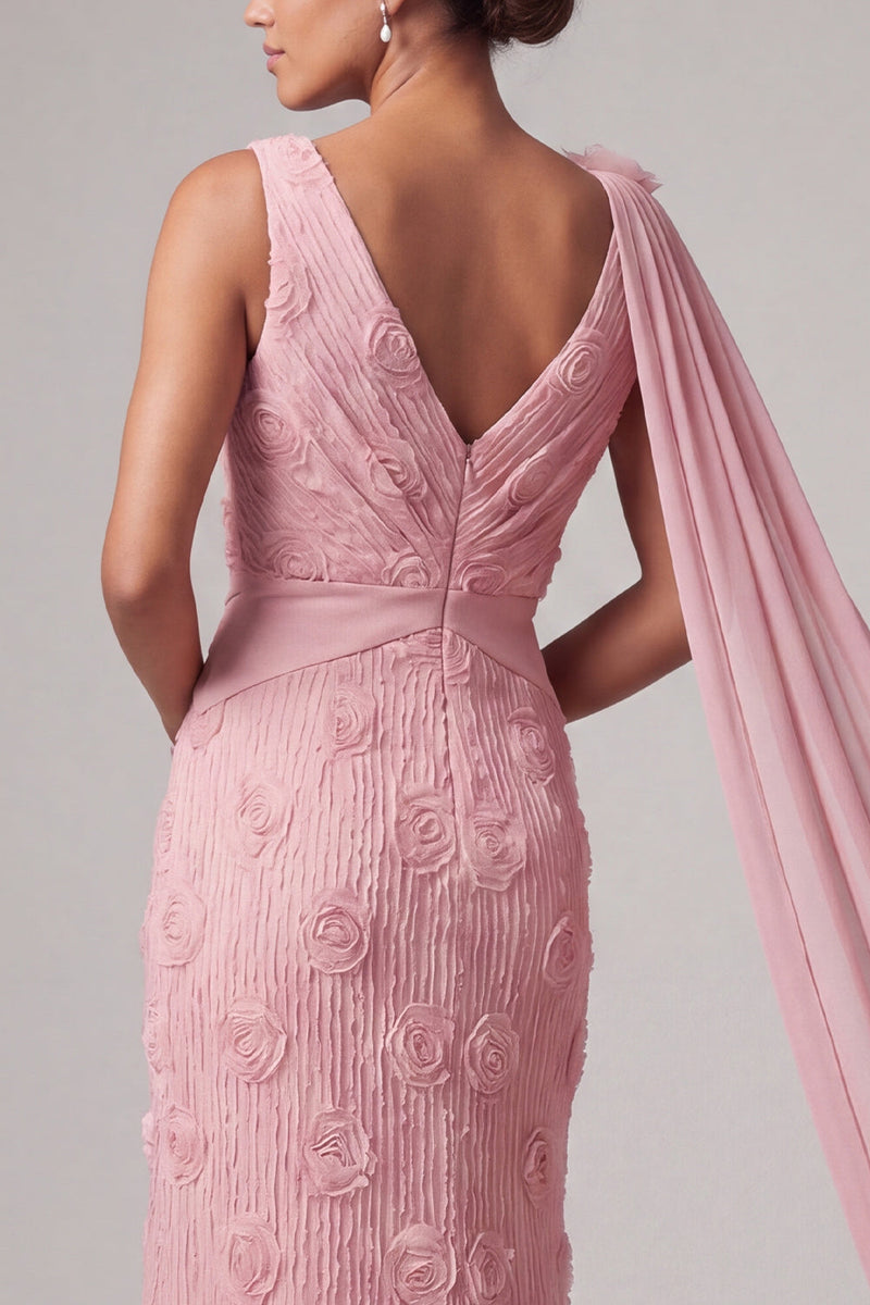 Load image into Gallery viewer, Pink V-Neck Mermaid Floral Long Mother of the Bride Dress with Side Cape