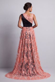 Sparkly Watermelon Floral Mermaid Long Mother of the Bride Dress with Cape