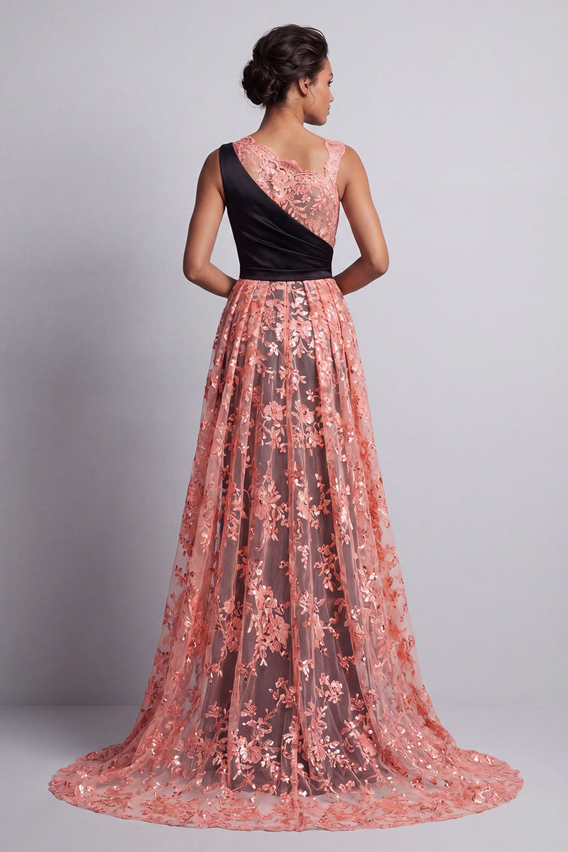 Load image into Gallery viewer, Sparkly Watermelon Floral Mermaid Long Mother of the Bride Dress with Cape