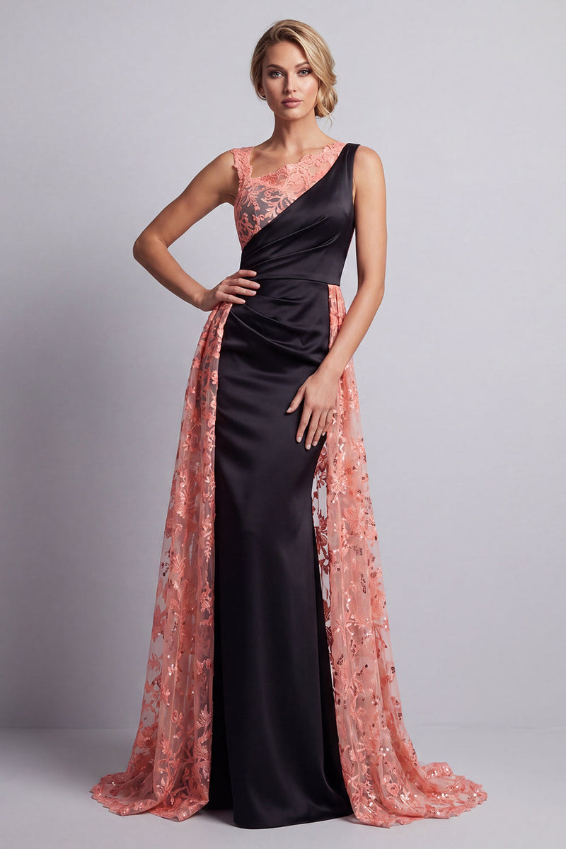 Load image into Gallery viewer, Sparkly Watermelon Floral Mermaid Long Mother of the Bride Dress with Cape