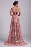 Load image into Gallery viewer, Sparkly Long Floral Watermelon Mermaid Mother of the Bride Dress with Cape