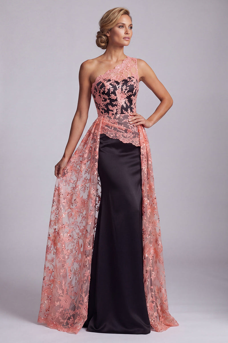 Load image into Gallery viewer, Sparkly Long Floral Watermelon Mermaid Mother of the Bride Dress with Cape