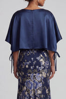 Load image into Gallery viewer, V-Neck Mermaid Floral Long Navy Mother of the Bride Dress with Cape