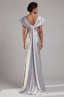 Load image into Gallery viewer, Sparkly V-Neck Sequin Floral Long Mermaid Silver Mother of the Bride Dress with Cape
