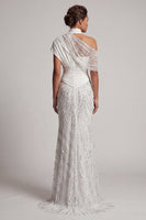 Load image into Gallery viewer, Long Sparkly White Mermaid Beaded Ruched Mother of the Bride Dress