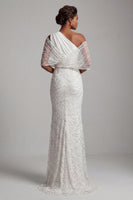 Load image into Gallery viewer, Sparkly White Long Mermaid Beaded Ruched Mother of the Bride Dress